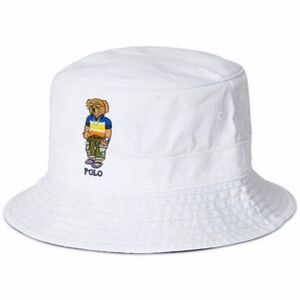 Polo Ralph Lauren White Bucket Hat with Bear Embroidery